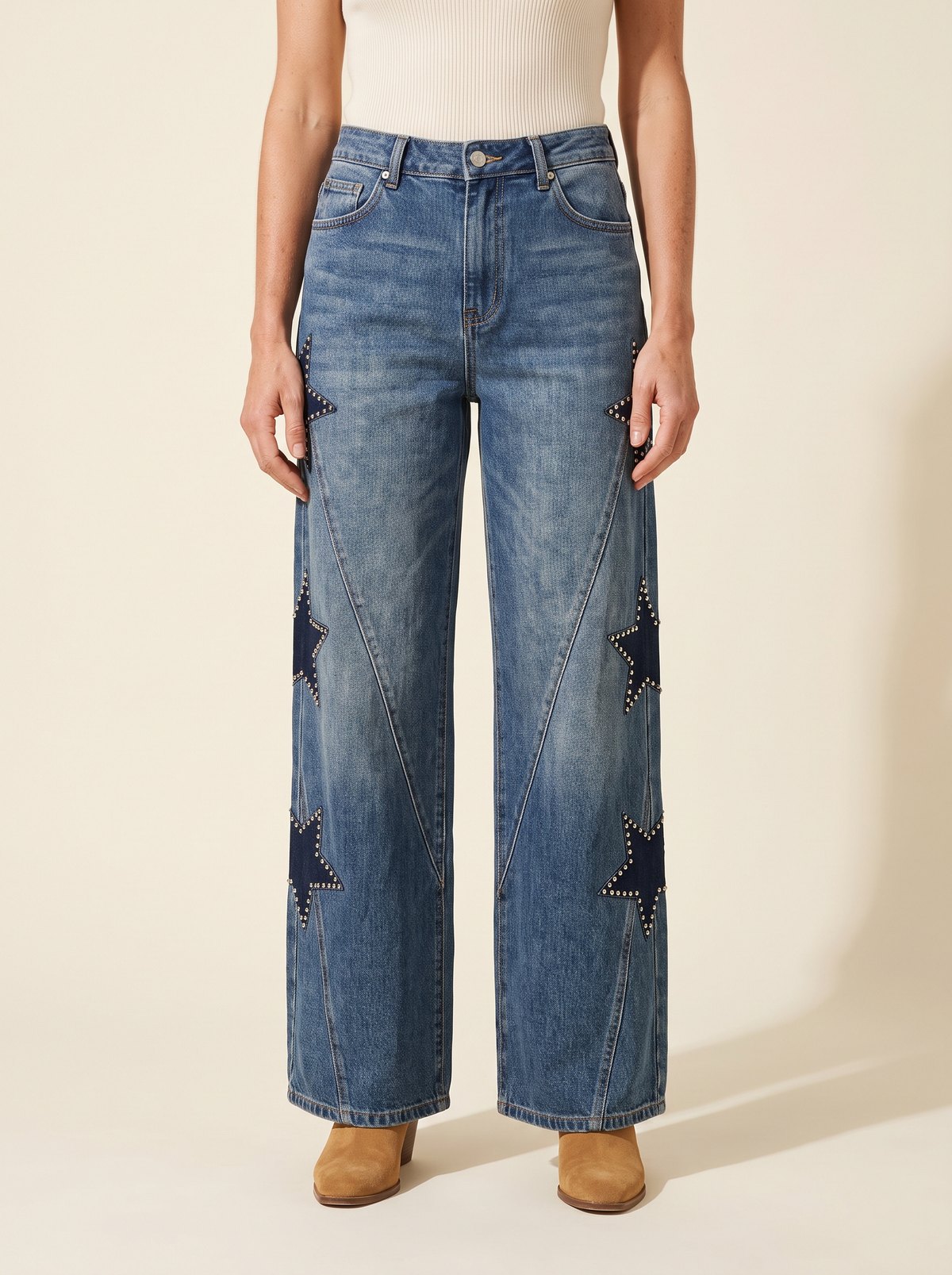 Yıldızlı Geniş Paça Jean